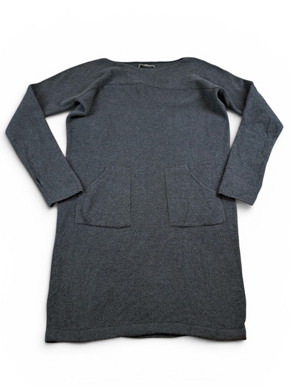 Peruvian Connection Dress Women M/L Charcoal Gray Pima Cotton Knit Pockets Tunic